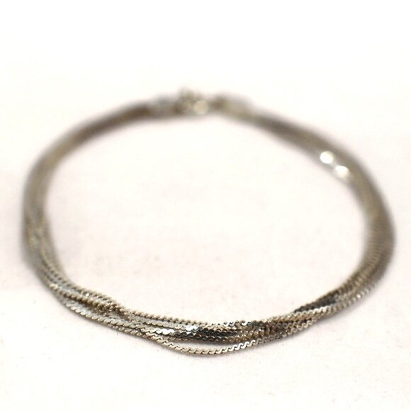 VTG 925 Sterling Silver Bracelet 7" Multi Strand Serpentine 3mm IBB Italy 3.4g - Picture 1 of 9